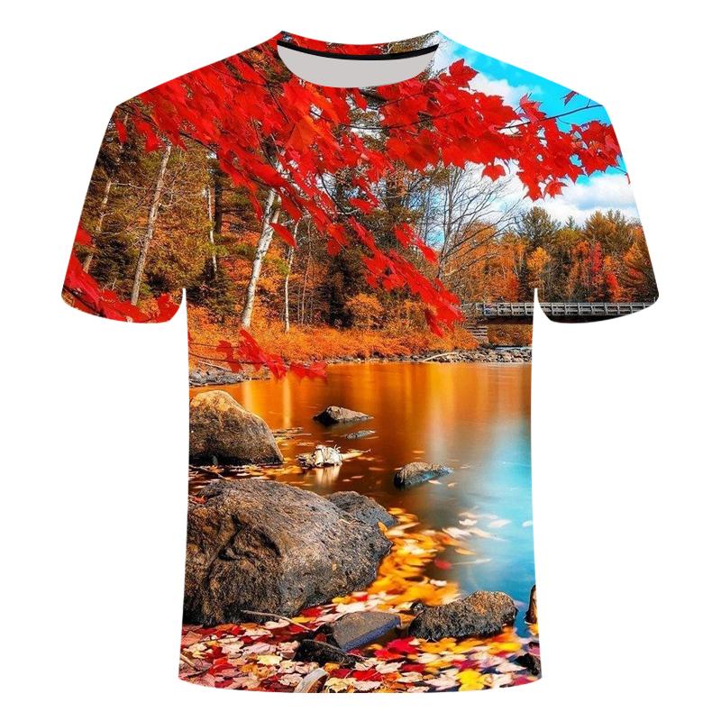 Men's T-Shirt Summer Forest Sunset Pattern 3d Printed Natural Pattern Casual Comfort O Collar Tops Oversized Clothing