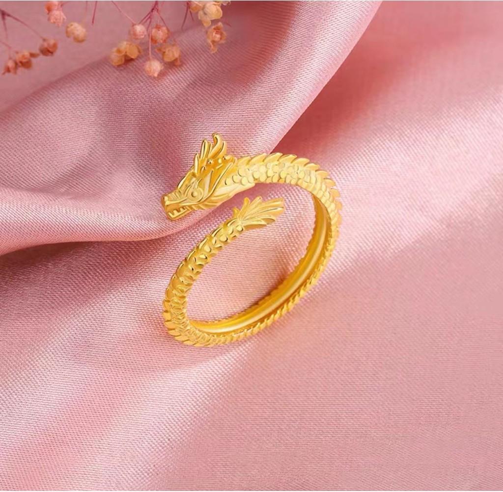 Gold Elegant Plated Dragon And Phoenix Open Ring For Couples In Design Stylish