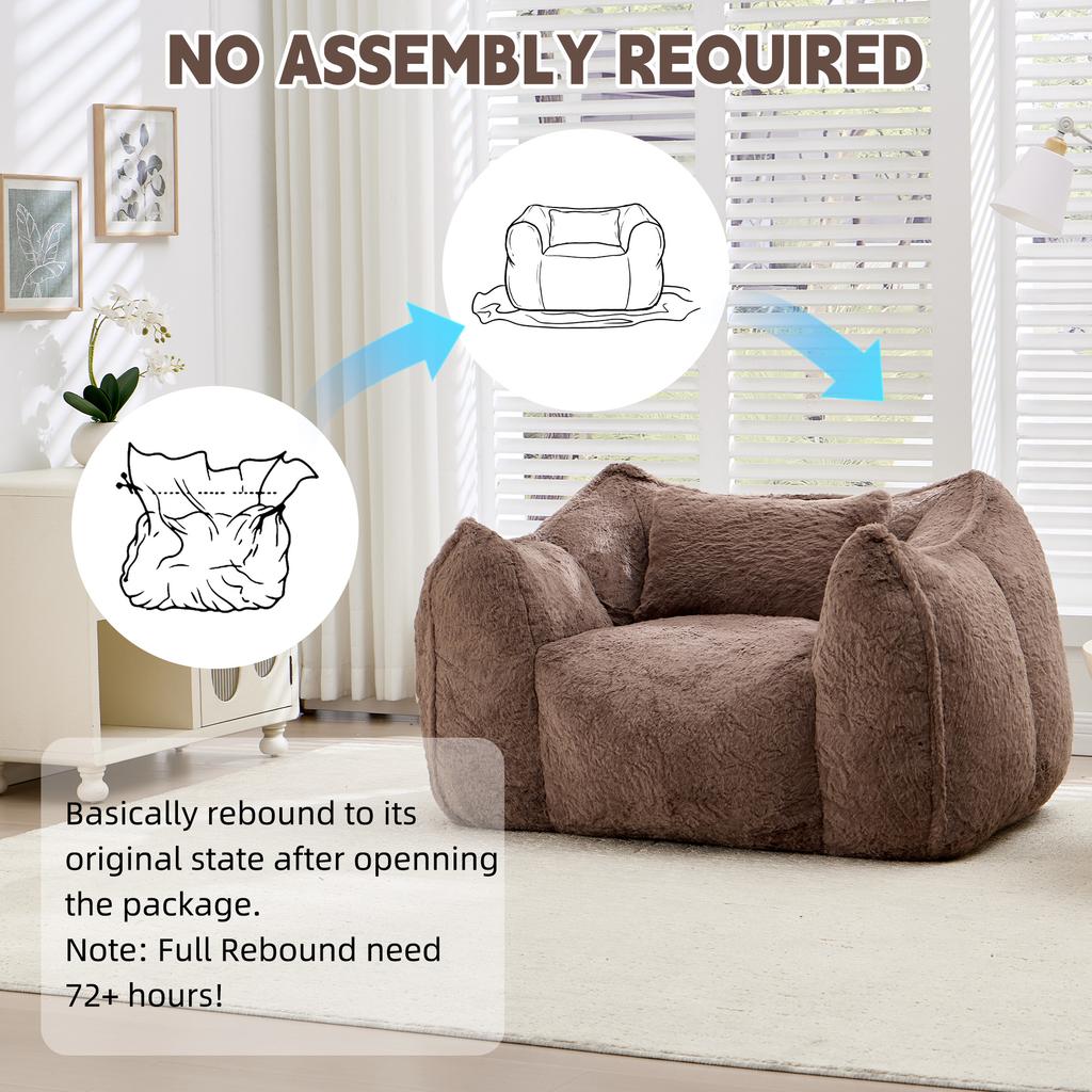Giant Bean Bag Chair with pillow, Comfy Large Bean Bag Chairs for Adults and Kids, Faux Fur Floor Sofa for Living Room Bedroom Apartment,Khaki