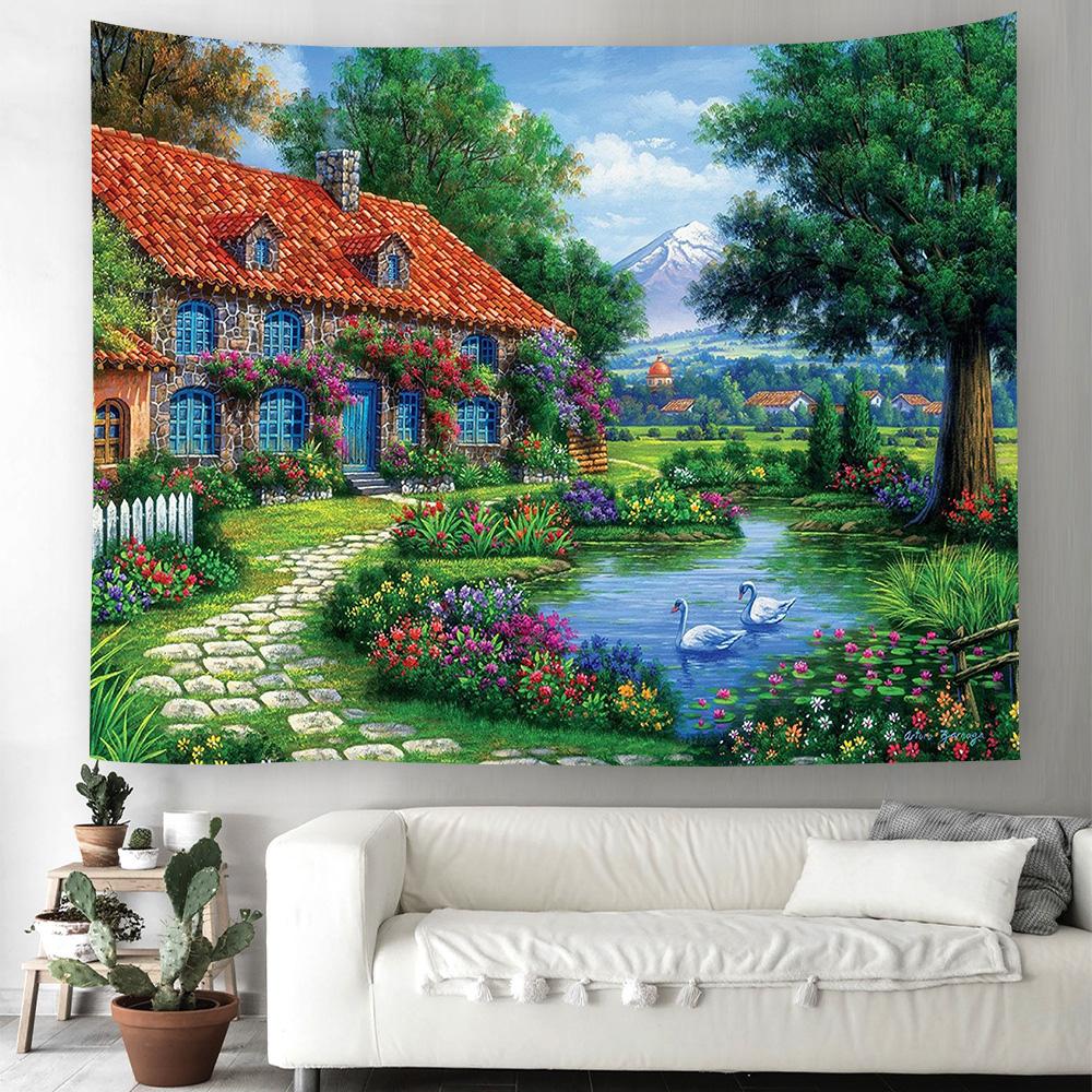 

Гобелен в стиле ретро, ​​декоративный гобелен с природным пейзажем, тема «Страна чудес», подвесные шторы, украшения для спальни, гостиной 200X170CM