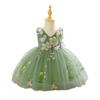 Avocado Green Applique Flower Girl Dress with Puffy Skirt