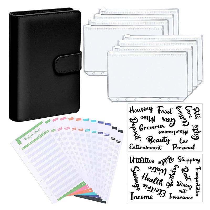 A6 Budget Binders Planner 6 Hole 8 Zipper Envelopes 2 Stickers In One NoteBook Wallet For Save Money Organizer Cash System