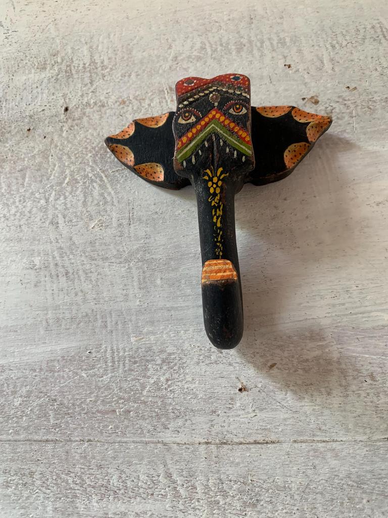 Handcrafted Multi-Color Wooden Elephant Head Mask: Exotic Wall Decor