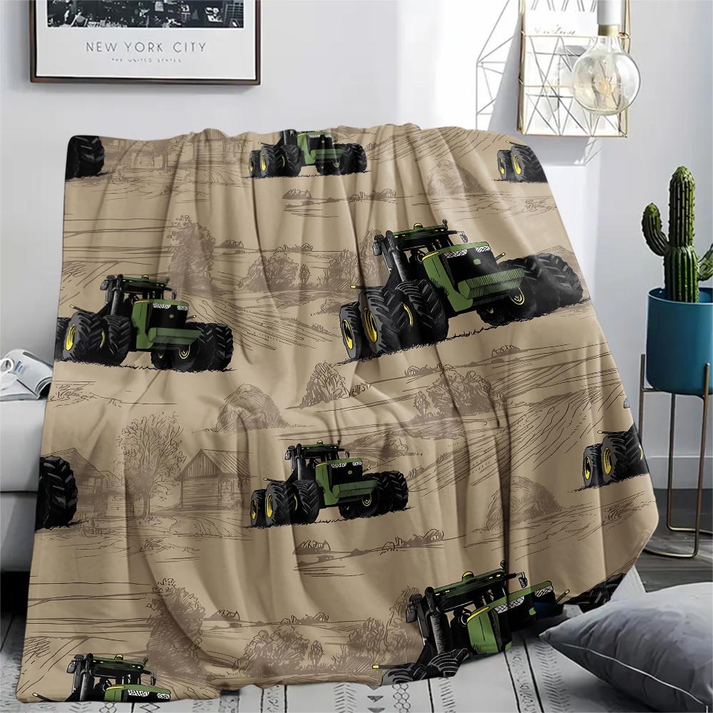 1Pc John Green Tractor Print Flannel Blanket, High Quality Comfortable for All Seasons, Home Decor, Warmth and Comfort, Perfect for Christmas Gifts