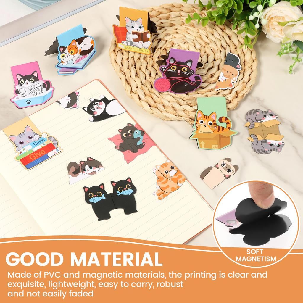 21 Pcs Cute Cat Magnetic Bookmark Cartoon Magnetic Bookmarks Set Funny Book Marker Clip Assorted Page Marker for Student Teacher
