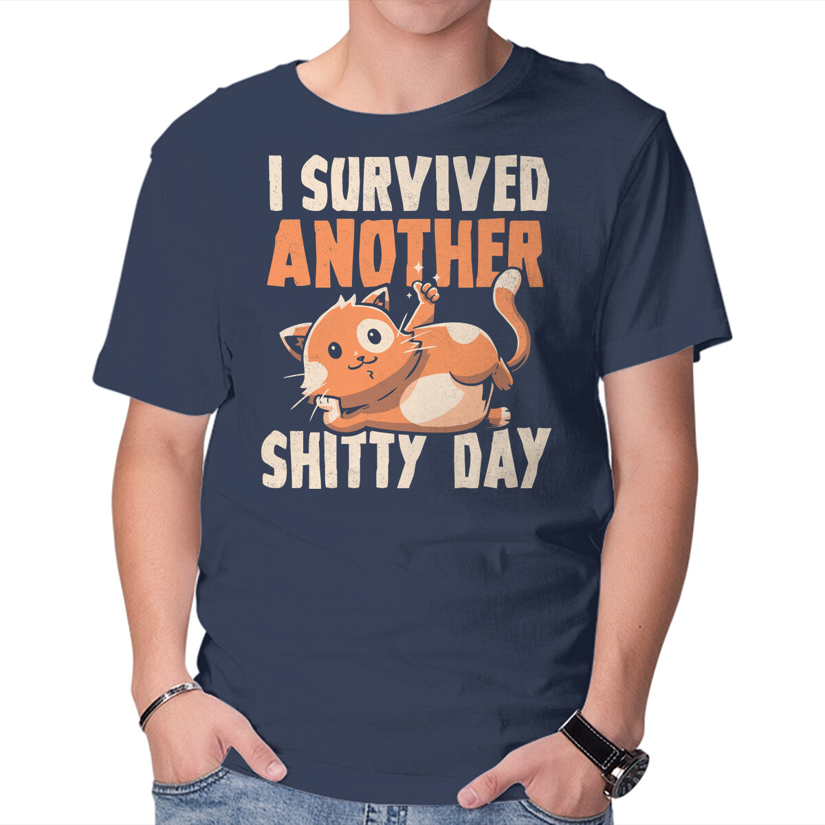 Unisex Crew Neck T-Shirt I Survived Another Day Graphic Short Sleeve Casual Tee S