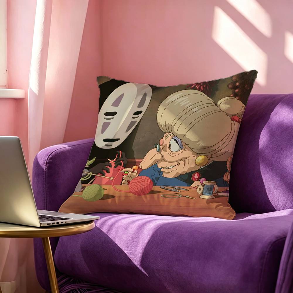 SSpirited AAway Movie Square DoubleSided Printed Pillow Case Bedroom Bedside Pillow Sofa Cushion Cover