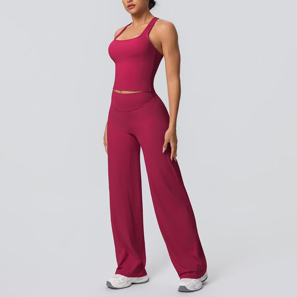 High-Waisted Yoga Set: Hip-Lifting Wide-Leg Pants & Sports Back Crop Top