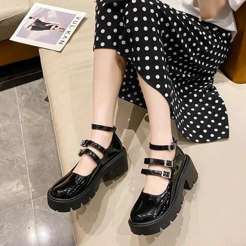 Sapatos femininos clássicos mary janes fivela cinta salto alto dedo do pé redondo sapatos oxford para mulheres bombas de plataforma sólida plus size