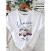 European Size Women'S Classic T-Shirt with Venice Italy Graphic | Breathable &Comfortable Round Neck, White with Blue & Orange Print,for Spring Summer