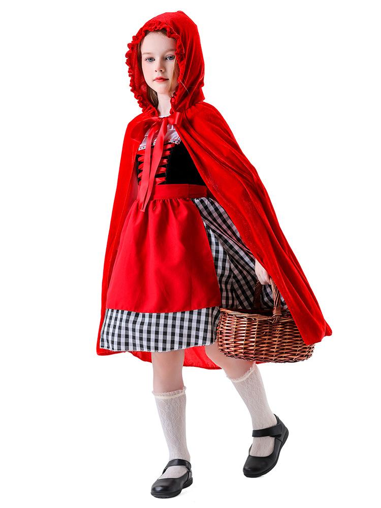 New Kids Red Riding Hood Costume Halloween Cosplay Party Role Play Dress Girls Fancy Storybook Princess Outfit