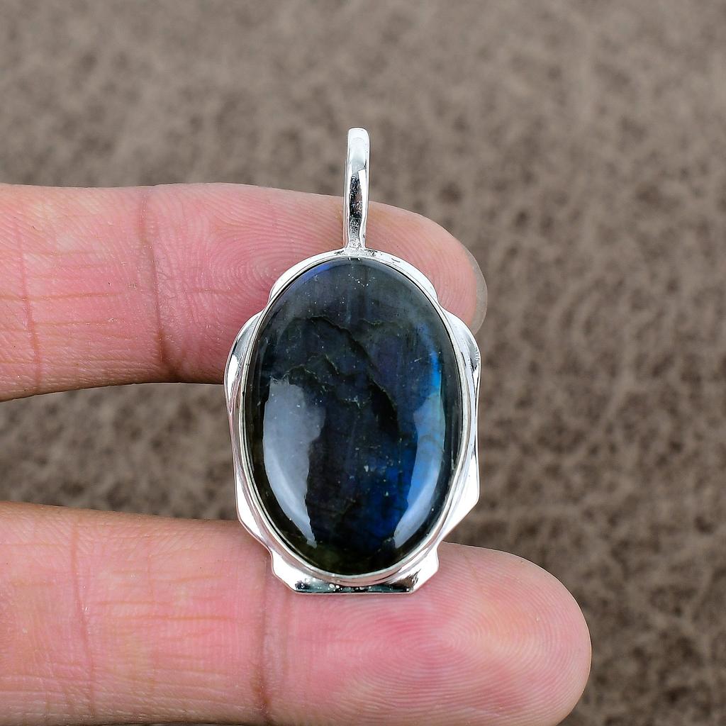 Labradorite Gemstone Handmade 925 Sterling Silver Jewelry Pendant 1.81" KKG-368
