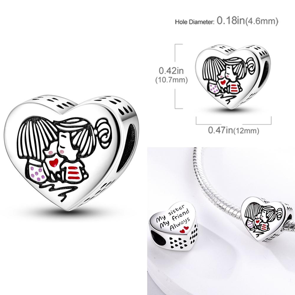 Copper Charms Love Mother Family Sister Heart Beads Fit Original Bracelet Diy Woman Jewelry Gift