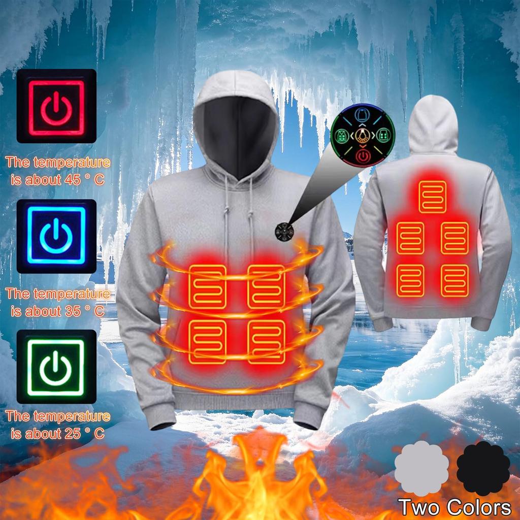 Men's Heated Hoodie with 9 Heating Zones and Round for Cold Outdoor Wear