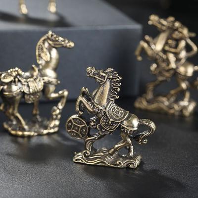 Solid Pure Brass War Horse Small Statue Vintage Desk Ornament Zodiac Animla Figurines Miniatures Tea Pet Home Decorations Crafts
