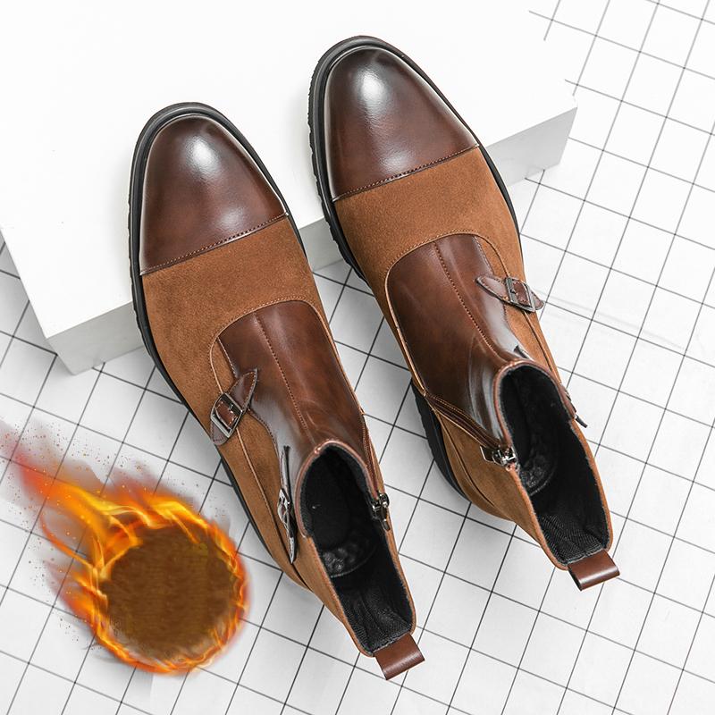 Men’s Winter Warm Chelsea Boots Motorcycle Boots Retro Street Style Dress Tuxedo Wedding Men Monks Ankle Boots Plus Size