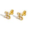 Fashion White Zircon Four-petal Flower Stud Earrings for Women,Gold Color Stainless Steel Waterproof Earrings,Chic Jewelry Gift
