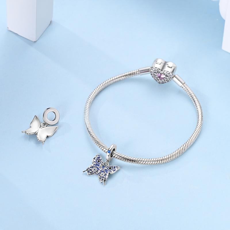 copper Blue Butterfly of The Watchful Eye Pendant Charm Compatible With Authentic Charm Bracelets Women Do It Yourself Jewellery Gift