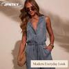 JPNTKY Women's Fashion Casual Solid Color Print Sleeveless Jumpsuit