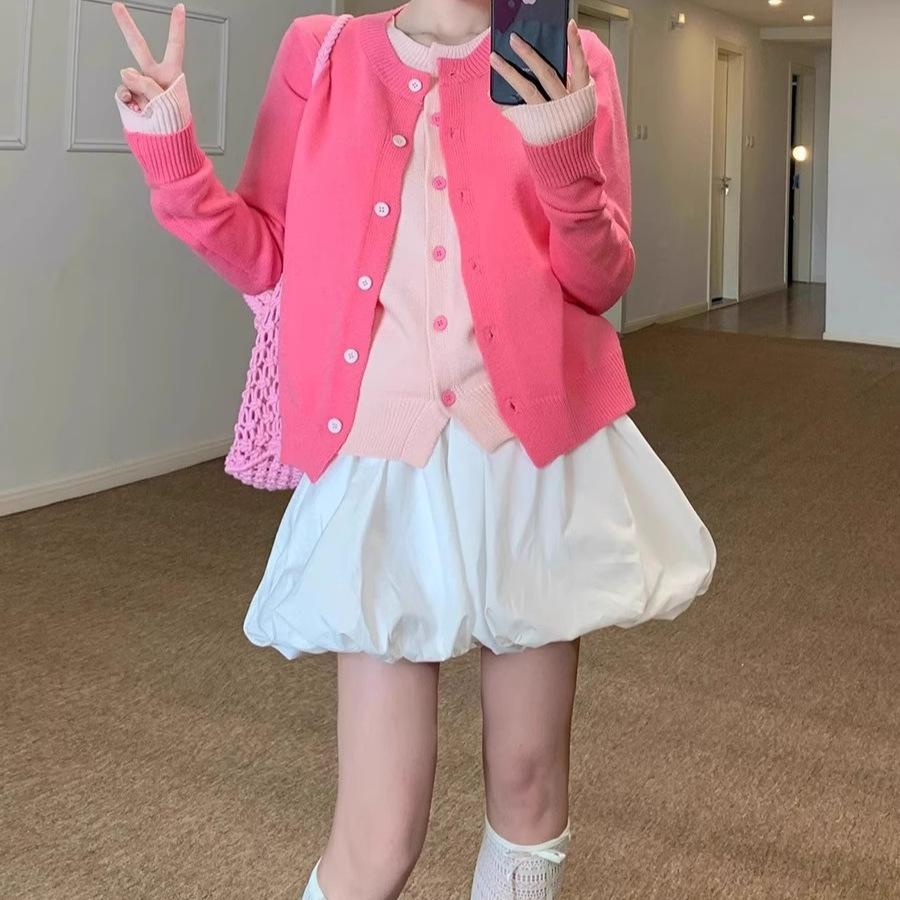 Knit Cardigan Women Round Neck Coat Top Sweater Spring Womenswear Knitwear