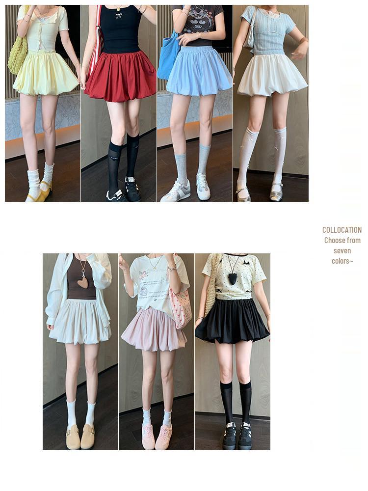 Red Petite Puffy Short Skirt: Spring/Summer Floral Puff Skirt with Pumpkin Pants Style