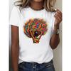 European Size Women'S African American History Month T-Shirt - White Retro African Hairstyle & African Continent Map Print