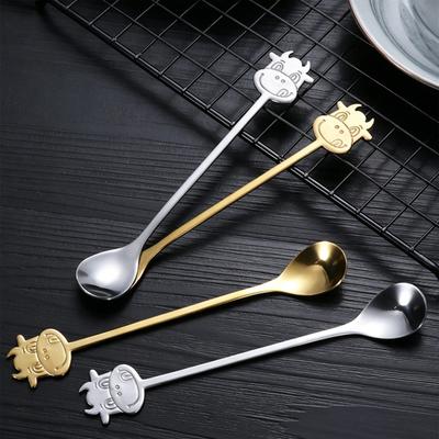 Stainless Steel Coffee Spoon Long Handle with Bull Head Decor Multifunctional Stirring Spoon