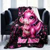 1PC Custom Name Pink Dinosaur Sparkle outdooor Flannel blankets Patterns Throw Blanket All-Season Soft Gift for Couch, Bed, Camping gifts