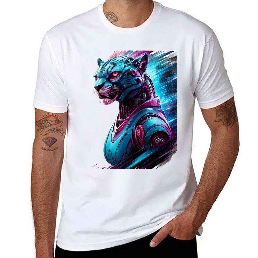 Robotic Cheetah TShirt Simple Line Art Print Tee