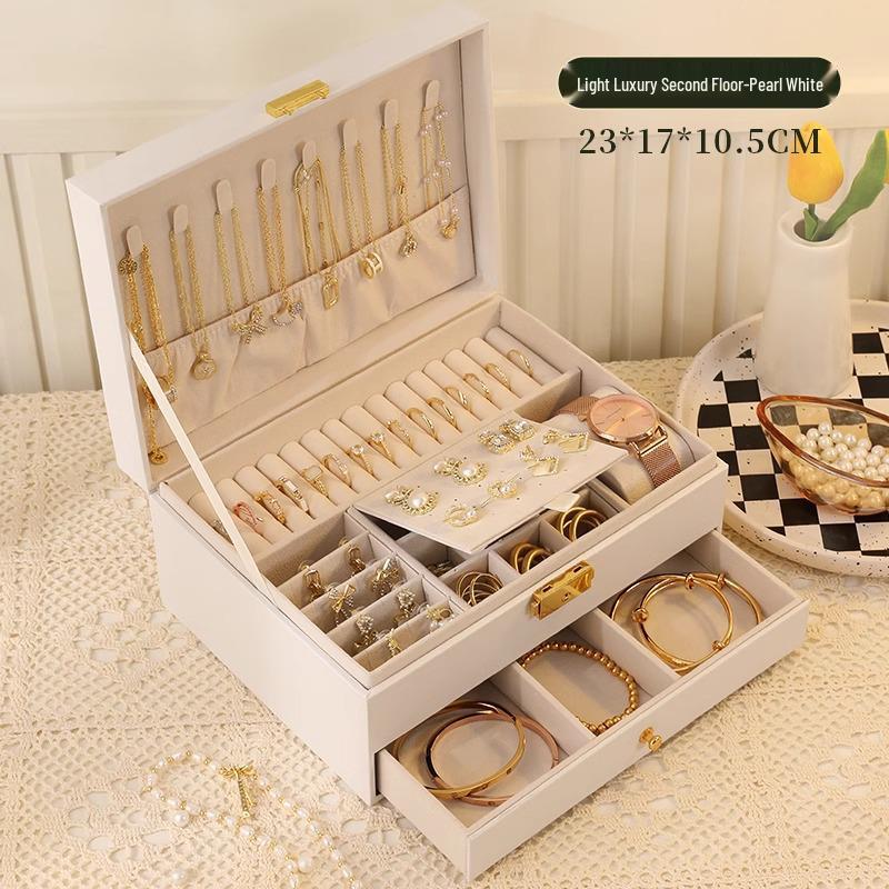 Exquisite Large Multi-Layer Jewelry Box for Necklaces, Ear Studs, Earrings, Rings & More
