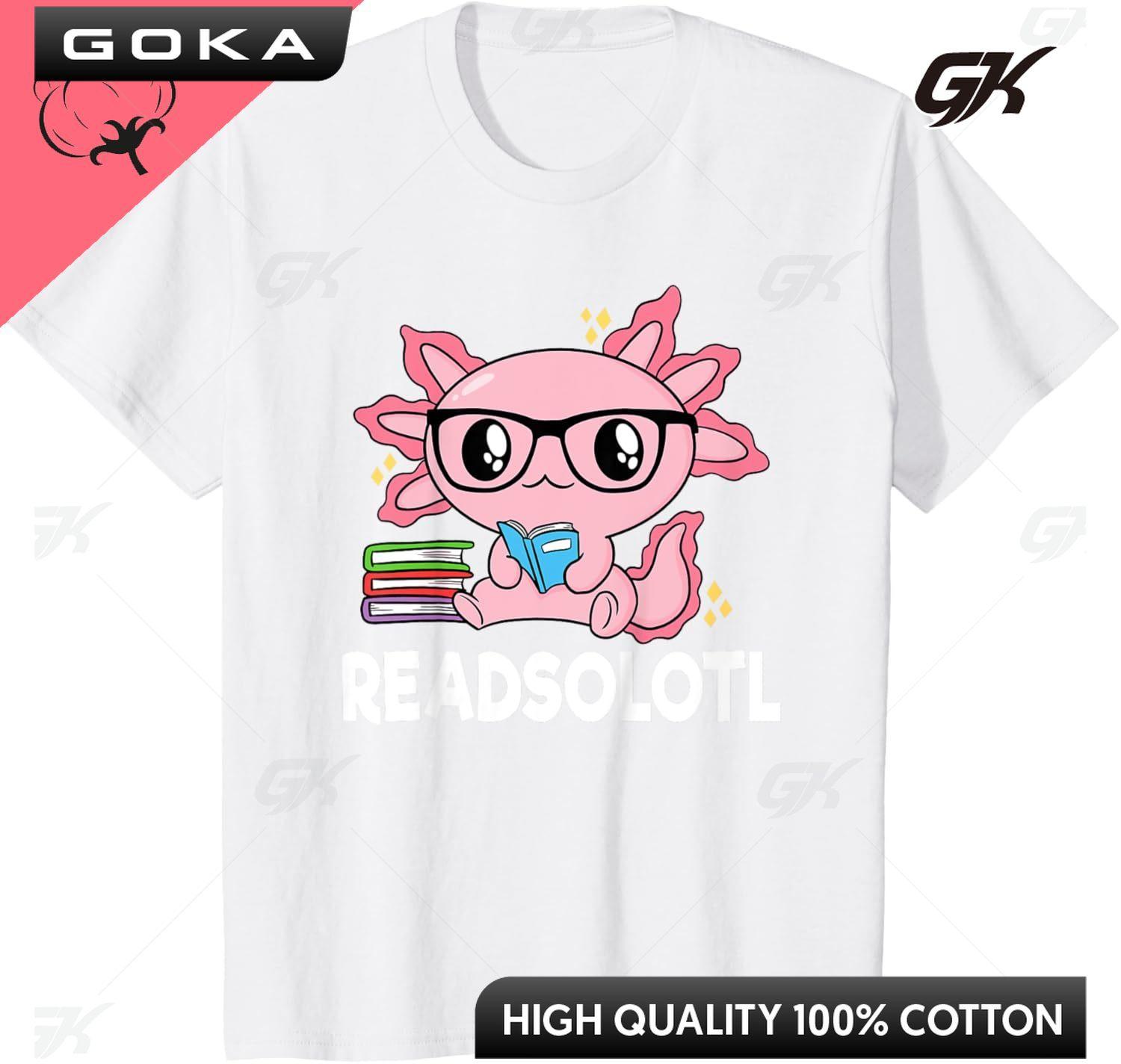 Readsolotl Pink Kawaii Axolotl Book Lover Funny Reading TShirt Cotton Y2k Unisex Summer Streetwear Tops Clothes Hombre S