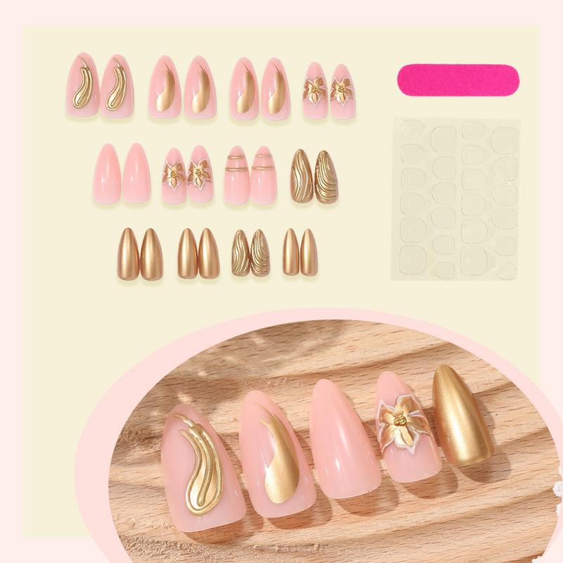 

Press on Nails Almond Fake Nails French Tip False Nails with Design Glossy Full Cover Acrylic Glue on Nails Artificial Stick on Nails for Women 24Pcs