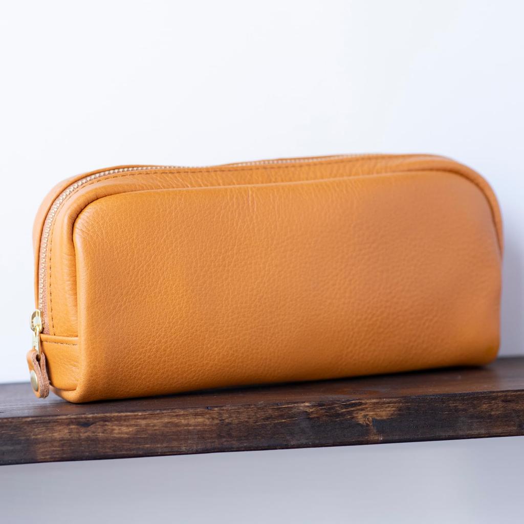 Leather pouch in for men and perfect for pencil or as a camel (made Himeji, Japan) women, travel, cases, bag-in-bag. apo-06cs, color.