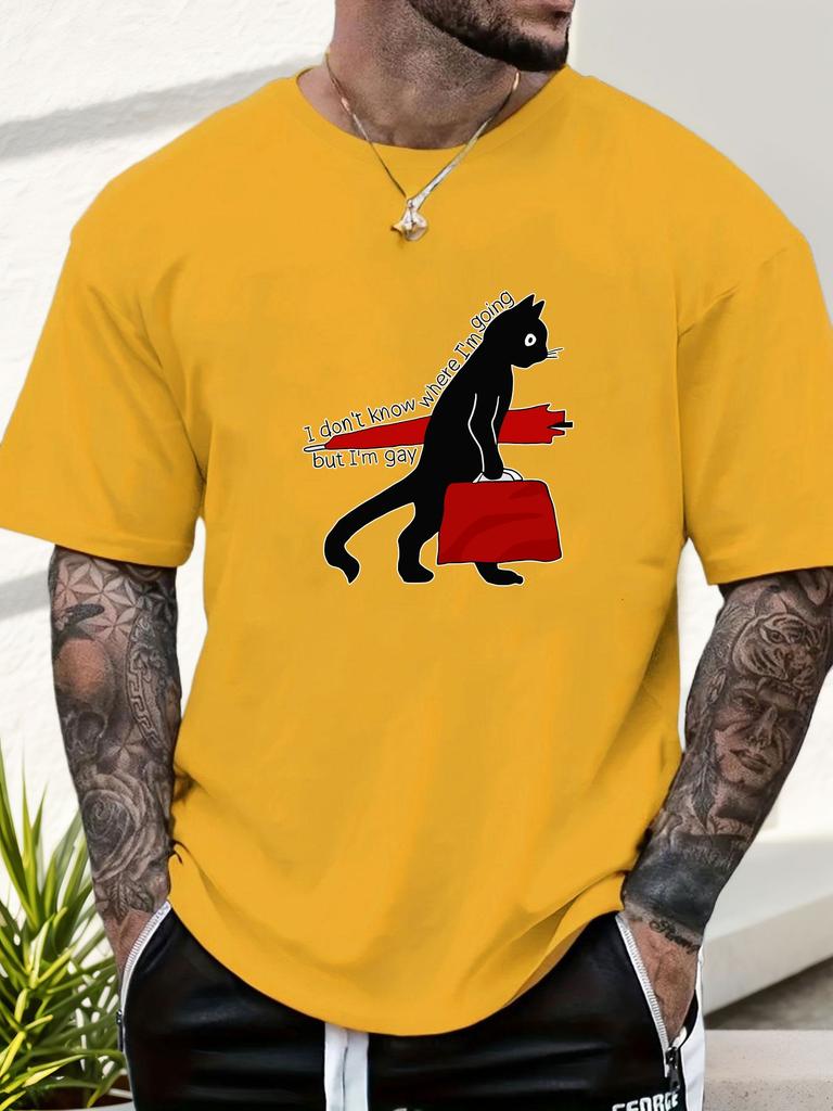 Mens Black Cat Quote Graphic T Shirt Summer Soft Comfort Fit Oversized Daily Wear Tee