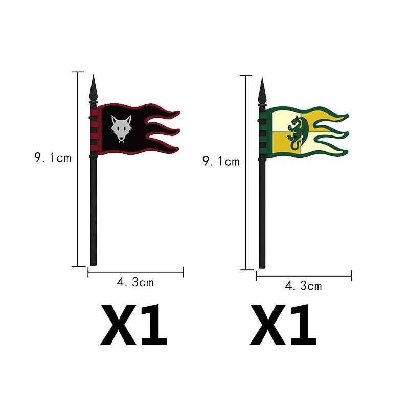 MOC Medieval Red Lion Black Eagle Castle Soldier Knight Horse Mount Building Block Military Figure Vest Armor Flag Toy Gift B036