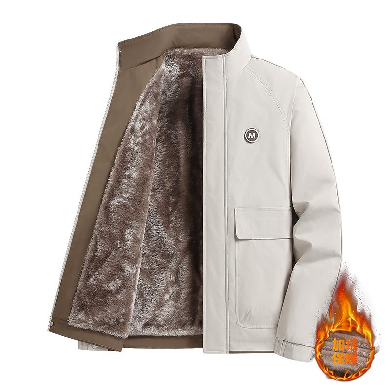 Stand Collar Workwear Thickened Velvet Warm Jacket Men's Casual Versatile Flying Cotton Jacket