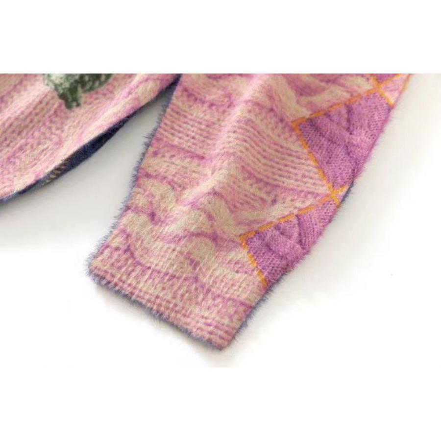 Umělecký svetr z imitace norkové kožešiny Retro etnický styl Podzim Zima Volný pulovr Dámský kulatý výstřih Populární pletený svetr pro ženy