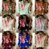 Dames Satin Lange Mouw Shirt Vintage Pioenroos Bloemendruk Blouse Kraag Enkelrijig Elegant Los Kantoor Tops