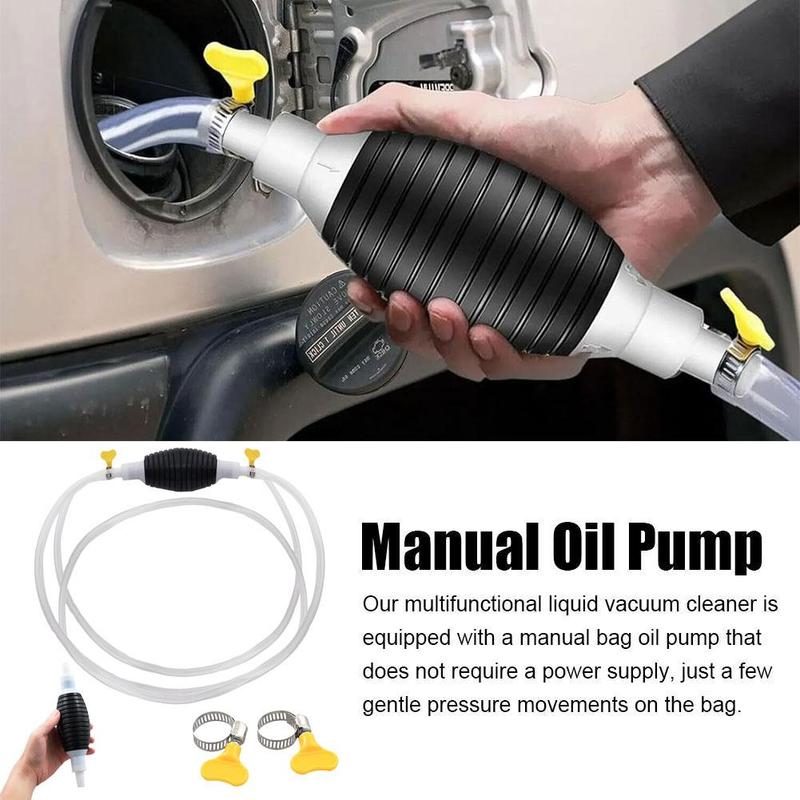 Manual Liquid Siphon Pump, Portable PVC Fuel Oil Transfer Hose with Metal Clamps, Power‑Free Hand Pump for Oil Water Extraction
