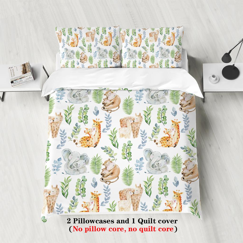 3pcs Cartoon Animal Pattern Bedding Set, for Teenagers and Adult's Bedroom, 1*duvet Cover+2*pillowcase, for Single Bed