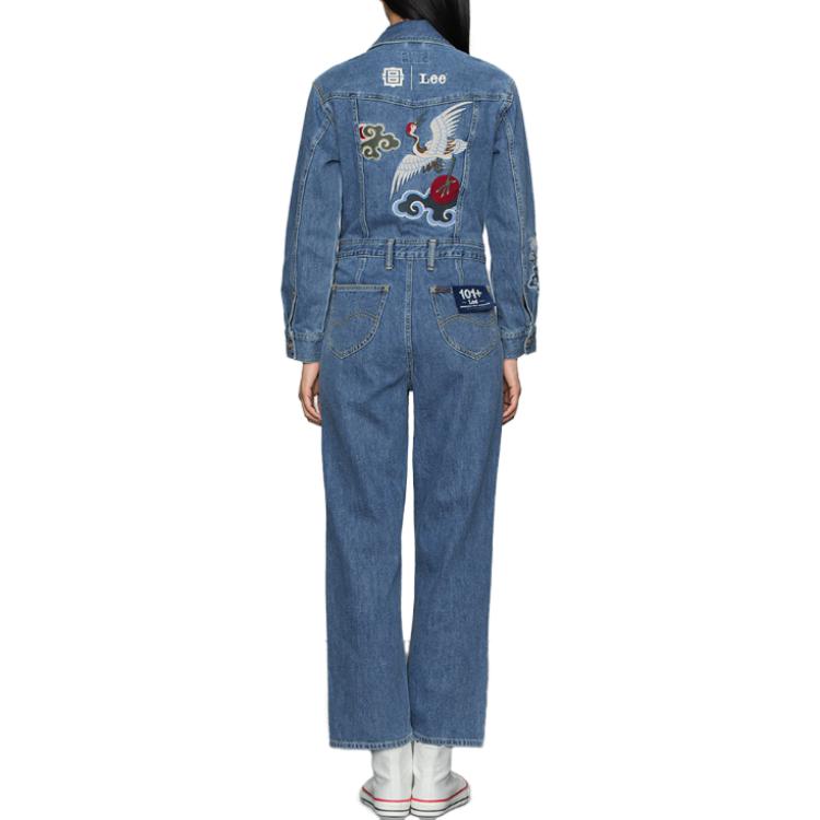 Lee X Palace Museum Cultural Collaboration Solid Color Straight Leg Denim Jumpsuit Women Jumpsuit Blue LWB0021525PN00F