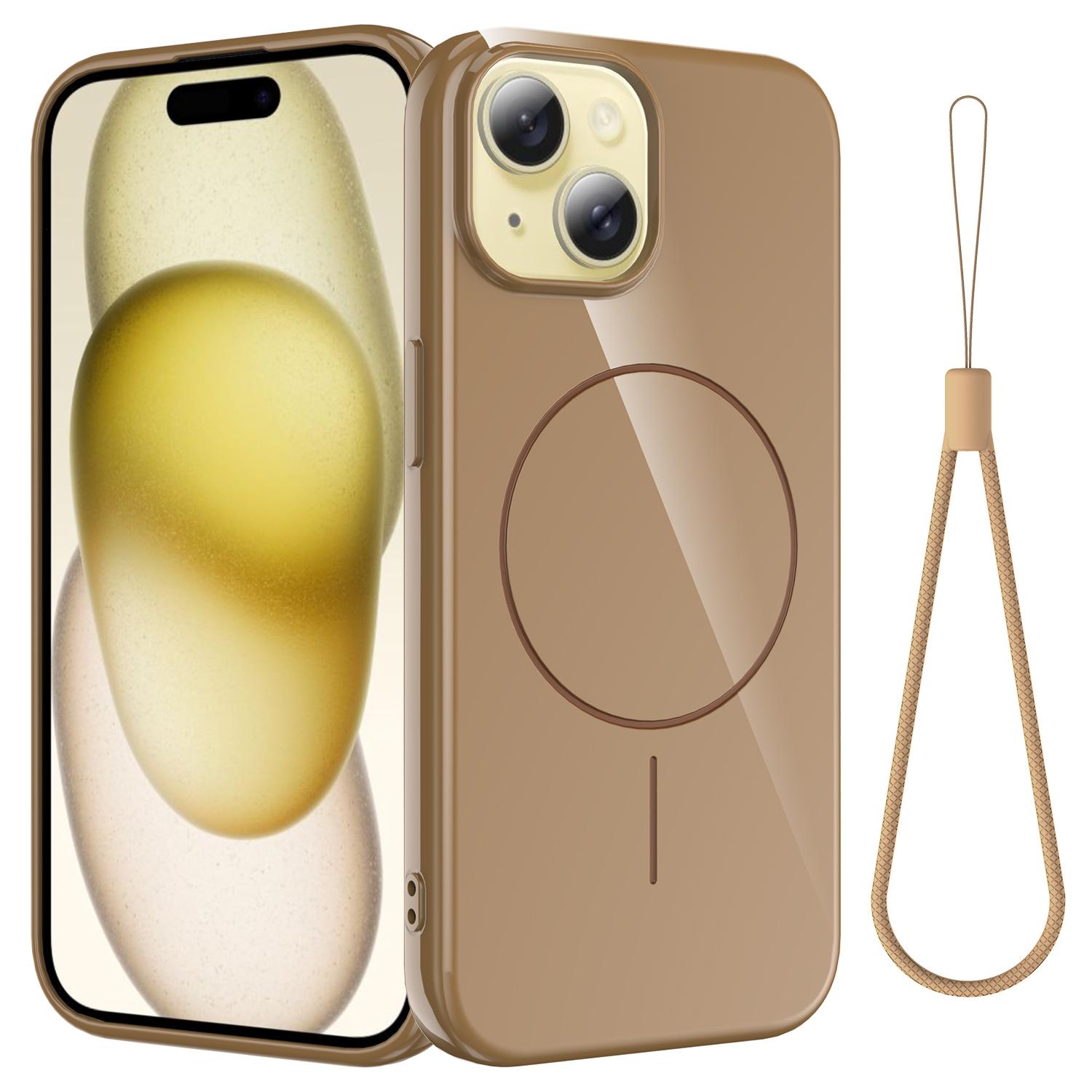 

For iPhone 14 Magnetic Case Compatible with MagSafe TPU Phone Back Cover with Lanyard Desert Gold