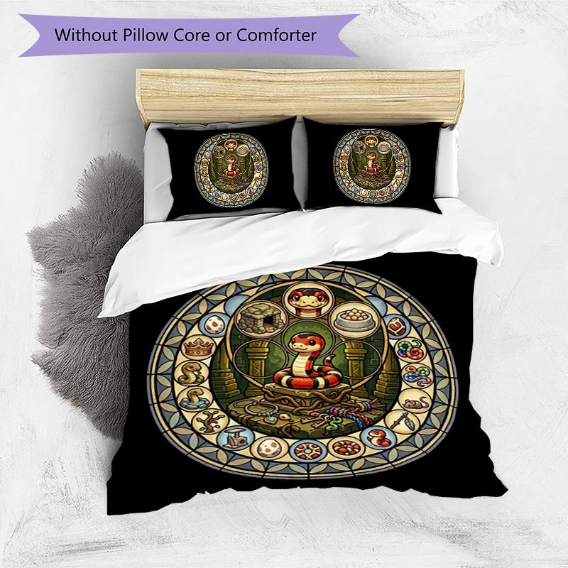 Snake Symbolism Mandala Pattern Bedding,Quilt Set Quilt Cover Pillowcase Home Birthday Gift (1*duvet Cover+2*pillowcase,without Core)