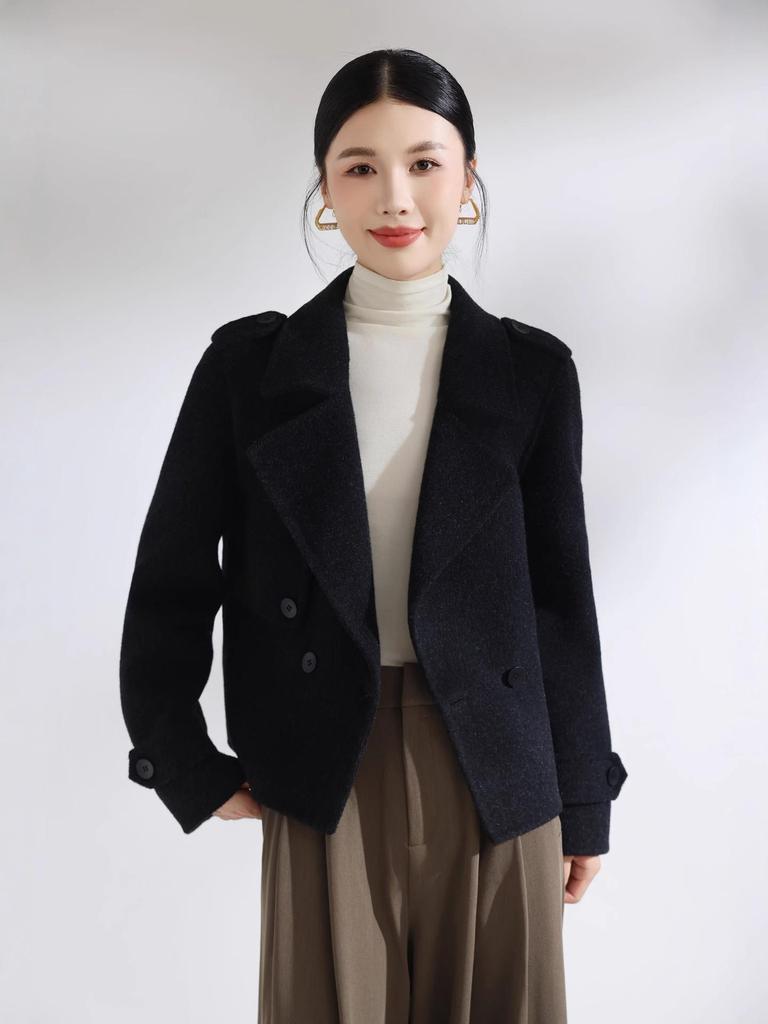 Fashion 2025 Petite Loose Double-Sided Wool Overcoat - Women's Short Korean Style for Autumn & Winter
