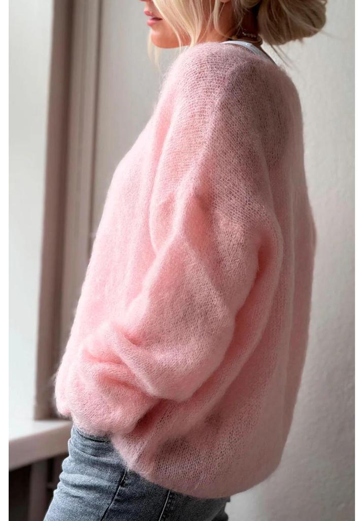 2025 Autumn/Winter Women's Soft V-neck Long-sleeve Knit Sweater - Solid Color, Loose Fit, Lazy Style