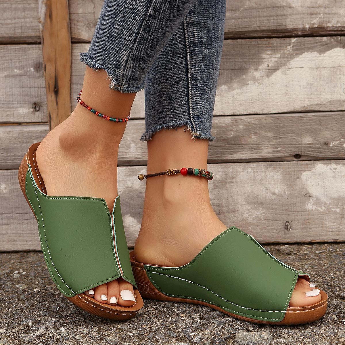 

Удобные стильные легкие женские туфли, летние тапочки на каблуке-каблуке, женские сандалии с толстой подошвой, повседневные легкие, большого размера 43 зелёный