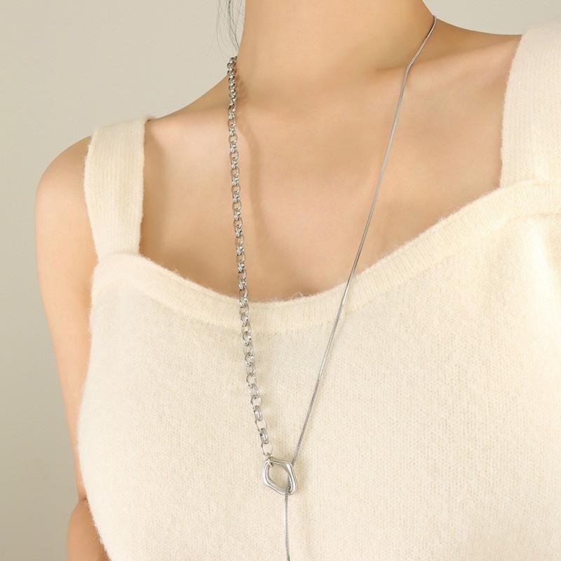 Waterproof Tarnish Free Minimalist Trendy 18K Gold Plated Stainless Steel Adjustable OT Buckle Link Chain Necklace for Women