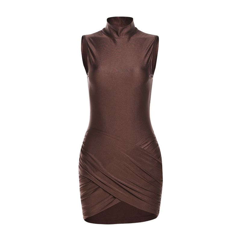 Fashion Style Elegant Socialite Pure Desire Silm Turtleneck Pure Color Ruffle Hip Dress Female Women Clothes