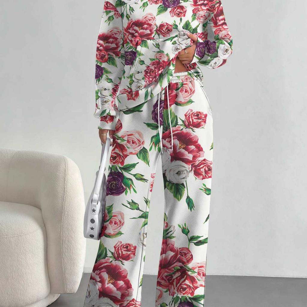 European And American Autumn And Winter Casual Long-Sleeved Suit Women'S Hooded Sweater Trousers Two-Piece Set Retro Elements