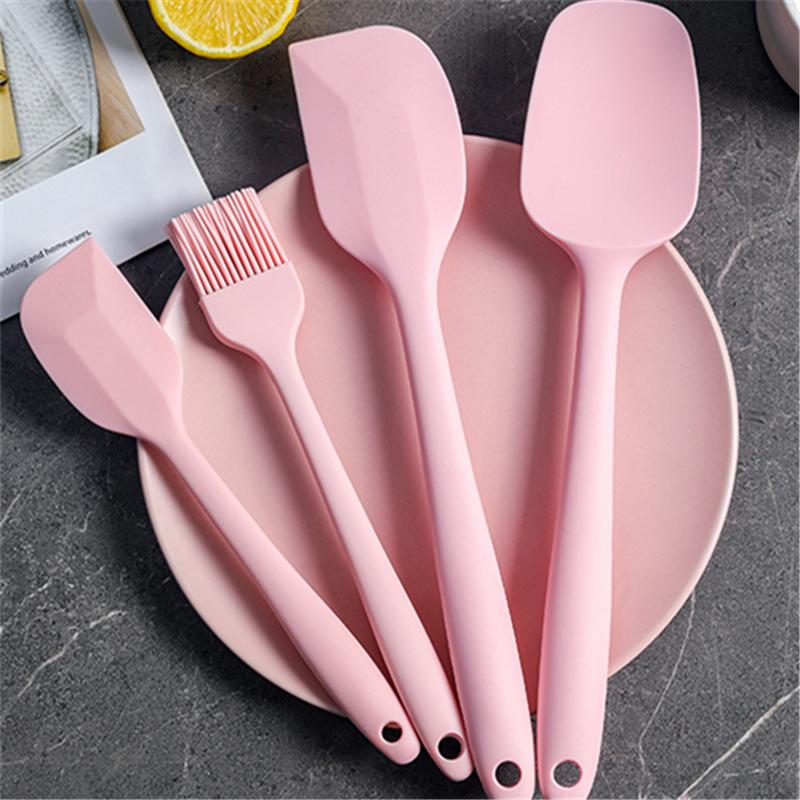 Spatule antiadhésive en silicone rose, manche rond, grattoir à gâteau, crème, beurre, pâtisserie, outils haute température pour cuisines